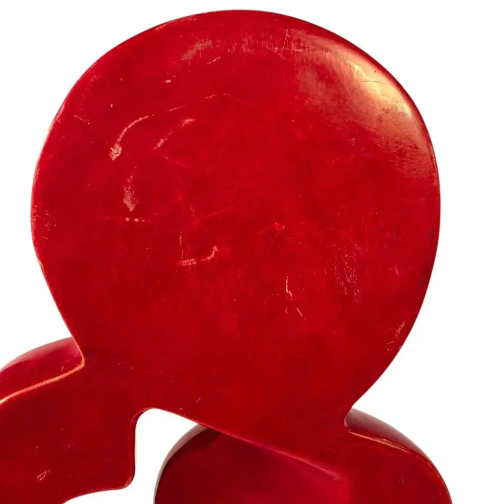 Vintage Modernist Hardstone Sculpture Mother and Child Abstract Red Statue Decor